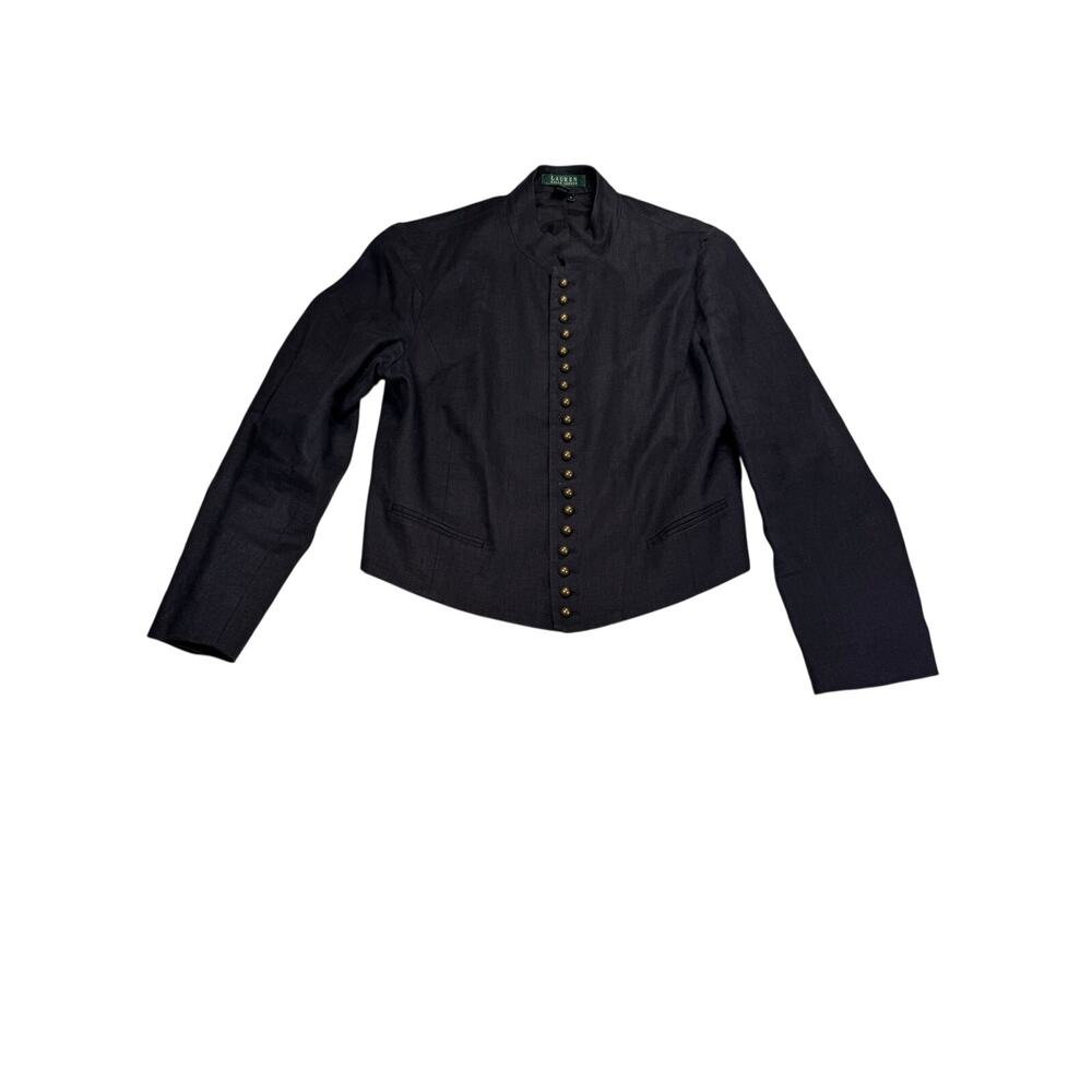 Lauren Ralph Lauren Linen Military Jacket Size 10 Brass Tone Buttons Fitted